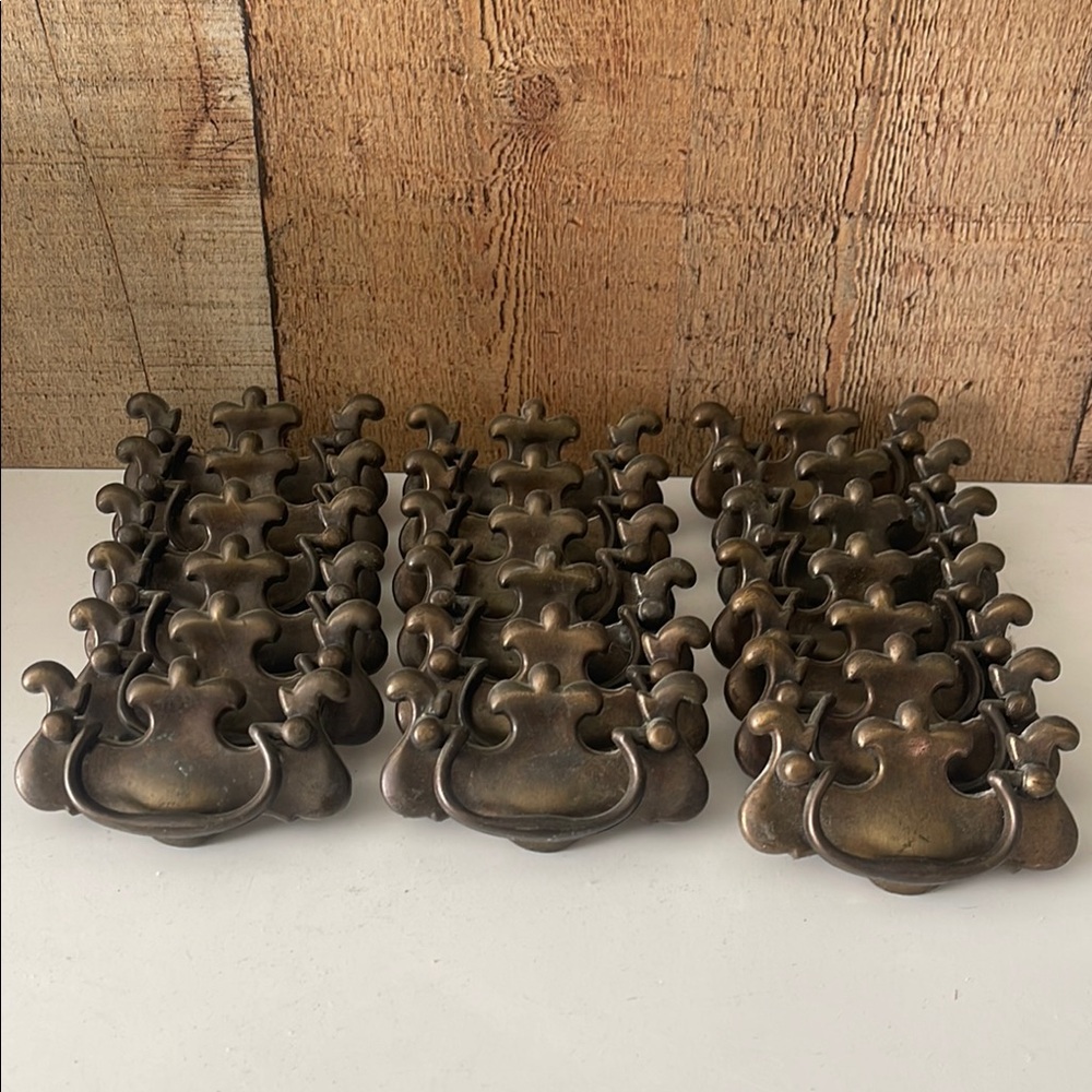 Vintage tarnished brass/bronze chippendale style drop pull drawer handles